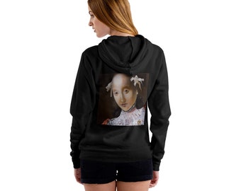 Vermeer Art lover Unisex Cotton Premium Full Zip Hoodie; this regular fit Artsy Sweatshirt comes with hood draw strings and kangaroo pocket.