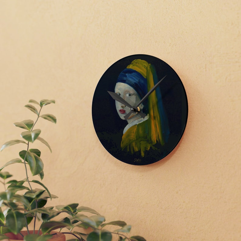 Horloge murale d'art acrylique originale inspirée de Johannes Vermeer Saint-Valentin romantique, demoiselle d'honneur, douche nuptiale ou cadeau d'art de pendaison de crémaillère image 5