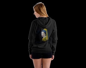 Vermeer Art lover Unisex Cotton Premium Full Zip Hoodie; this regular fit Artsy Sweatshirt comes with hood draw strings and kangaroo pocket.