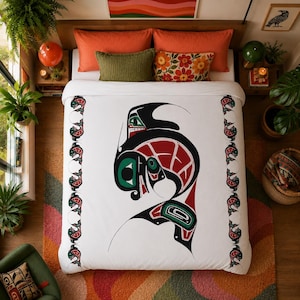 Orca Art Duvet Cover Northwest Coast Formline Abstract Orca Bedding