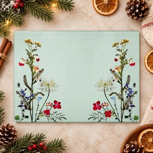 Pressed Wildflower Tempered Glass Cutting Board: Botanical Kitchen Decor