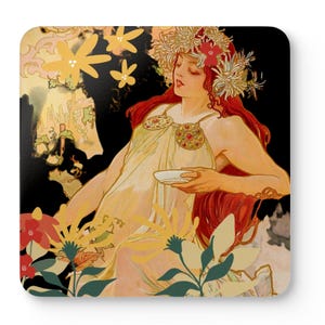 Jugendstil Untersetzer Set: Botanisches Blumenmuster