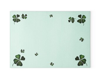 Tempered Glass Cutting Board with Shamrock Design; This Four Leaf Irish Good Luck Clover is perfect for St. Patricks Day, Housewarming party