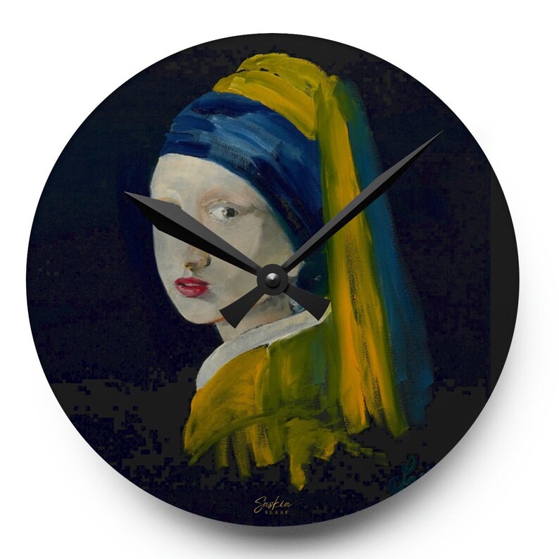 Horloge murale d'art acrylique originale inspirée de Johannes Vermeer Saint-Valentin romantique, demoiselle d'honneur, douche nuptiale ou cadeau d'art de pendaison de crémaillère image 4
