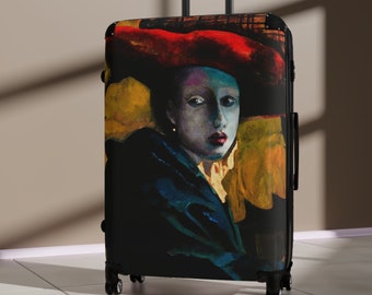 Johannes Vermeer Suitcase; Aesthetically Designed Luggage, multiple sizes, 360 degree swivel wheels, extended storage and adjustable handle.