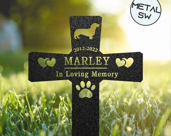 Dachshund Grave Marker, Custom Metal Dog Cross, Pet Memorial, Pet Loss Stake, Outdoor Memorial Plaque, Cemetery Sign, Cemetery Sympathy Sign
