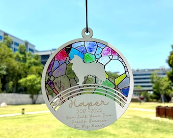 Ornamento commemorativo del cane personalizzato con nome del cane, disponibile in tutte le razze, regalo per la perdita del cane per gli amanti dei cani 2023 Ornamento di Natale Suncatchers