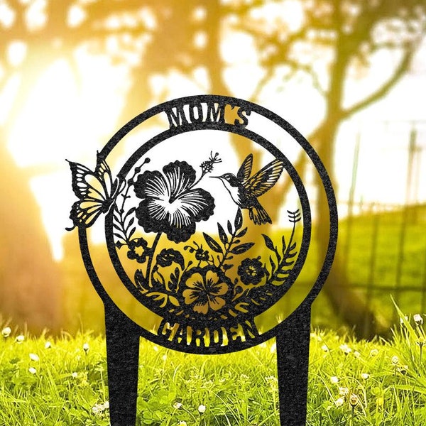Personalized Hummingbird Garden Stake, Custom Name Grave Marker, Butterfly Garden Sign, Yard Sign, Gardener Burial Stake, Gardening Gift