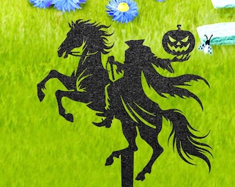 Headless Horseman Halloween Garden Art, Outdoor Halloween Metal Yard Stake, Halloween Gift, Fall Pumpkin Decor, Haunted Halloween Yard Decor