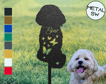 Regalo de jardín personalizado, decoración de Bichon, regalo de Navidad de 2023, regalo de cumpleaños perfecto para ella, letrero de jardín de decoración del hogar con estaca, arte de perro de metal