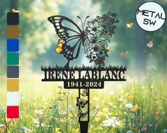 Targa commemorativa personalizzata a forma di farfalla, palo in metallo a forma di farfalla personalizzato, regalo di condoglianze, lapide, in amorevole ricordo della mamma/nonna