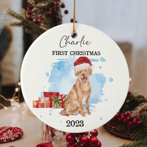 Personalisierte Hund Weihnachtsbaum Ornament Labrador Ornament Hund Weihnachten Ornament Geschenk Labrador-Liebhaber, Hund tragen eine Weihnachtsmütze Ornament