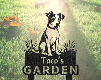 Paletto funebre commemorativo personalizzato per Jack Russell Terrier, cartello da giardino in metallo, regalo per la perdita di un animale domestico, decorazione da giardino, lapide per animali domestici, regalo per gli amanti dei cani