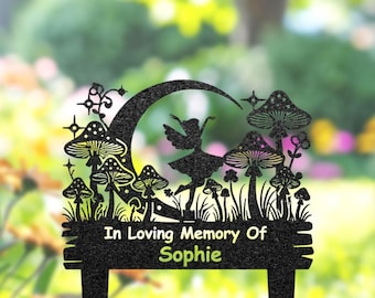 Estaca Memorial de Fada Personalizada, Marcador de Túmulo de Fada Personalizado, Placa de Jardim em Metal com Cogumelo, Decoração de Jardim Externo, Presente para Ela, Presente para Casa