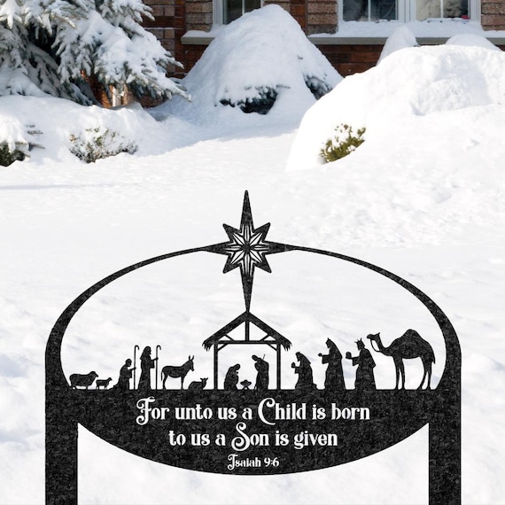 Custom Nativity Garden Metal Sign, Personalized Christian Christmas Decor, Christ the Savior is Born Metal Yard Stake,Outdoor Christmas Gift