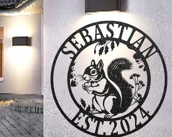 Custom Squirrel Metal Garden Sign, Personalized Squirrel Wall Art, Cabin/Garden Decor, Housewarming Gift, Yard Sign, Squirrel Lover Gift