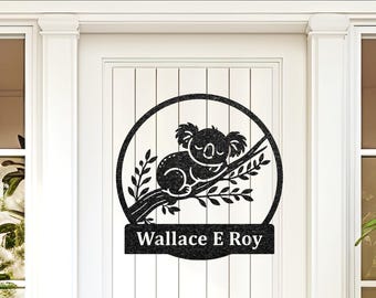 Aangepaste koala metalen bord, gepersonaliseerde koala muurkunst, decor koala slaapkamerbord, koala muur hangen, adresplaquette, tuinbord, tuindecor