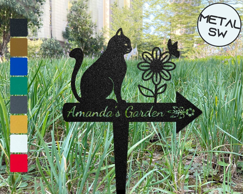 Custom Directional Signs, Garden Markers With Cat and Flower Butterfly ...