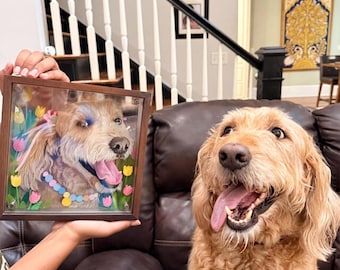 Personalized Pet Portrait, Custom Cat/Dog Portrait, Pet Memorial Gift for Mom/Grandma/BFF, Pet Painting, Gift for Pet Lover, Pet Loss Gift