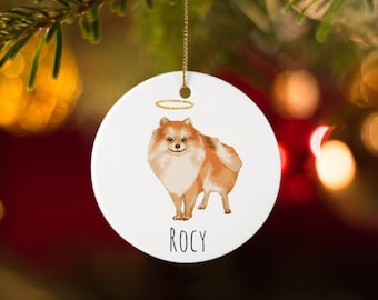 Personalized Name Ornament Pomeranian Dog With Halo Christmas Gift, Custom Dog Ornament, Loss of Dog Sympathy Gift,Dog Bereavement Gifts