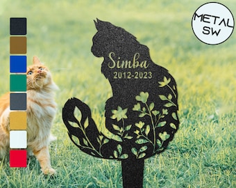 Targa commemorativa personalizzata a forma di gatto con palo, palo commemorativo a forma di gatto, lapide a forma di gatto, regali commemorativi a forma di gatto, palo da giardino in metallo con silhouette, lapide a forma di gatto