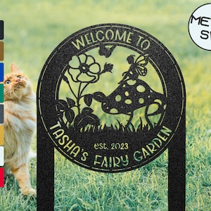 Personalized Garden Decor Metal Sign with Stakes Flower Garden Sign Yard Decor Custom Garden Signs Housewarming Gift Signs Fairy Flower Beds
