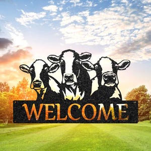 Custom Cow Farmhouse Sign, Personalized Address Sign, Cow Welcome Sign, Cow Door Hanger, Metal Wall Art, Outdoor Farm Sign, Ranch Decor