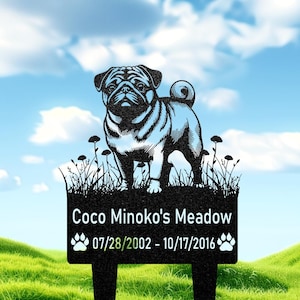 Personalized Metal Pug Memorial Plaque Burial Stake, Pug Grave Marker Family Dog Pass Away Gift, Metal Garden Stake