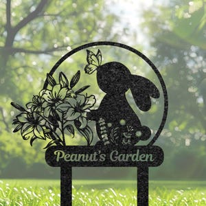 Personalisierte Blumen Kaninchen Gartenstecker, benutzerdefinierte Häschen-Memorial-Yard-Schild, Haustier-Verlust-Geschenk, Kaninchen-Liebhaber-Geschenk, im Freiengarten-Kunst, Terrasse-Dekor