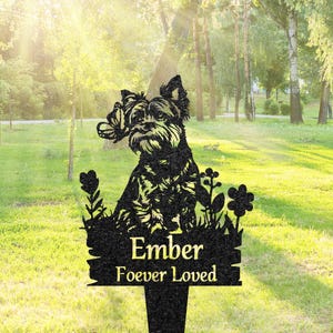 Personalized Yorkie Dog Grave Marker, Custom Dog Memorial Metal Garden Sign, Pet Tombstone Outdoor, Flowerbed Decor, Dog Cemetery Marker