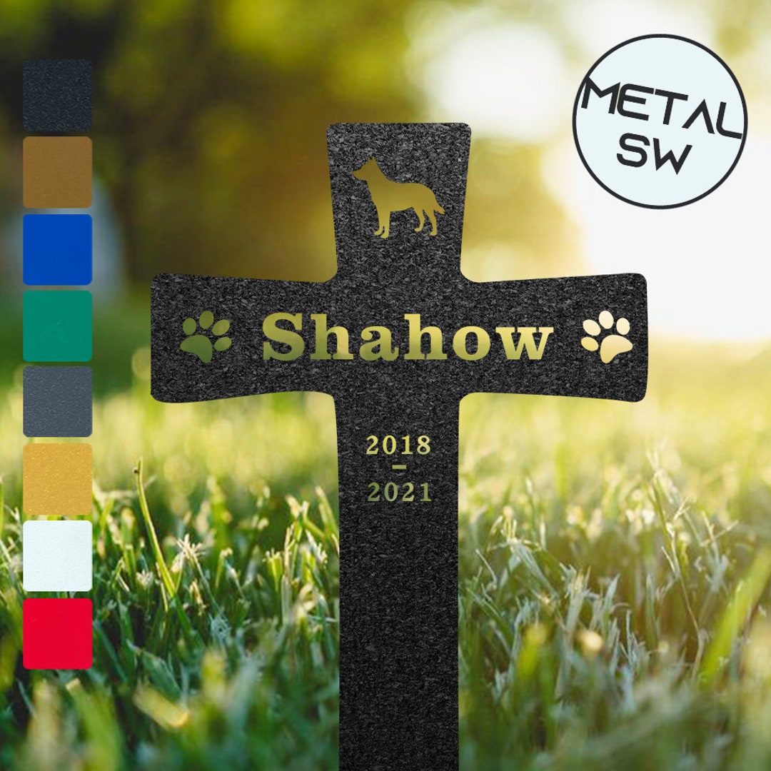 Custom Aussie Dog Grave Marker Pet Metal Cross Stakes Dog Loss Memorial
