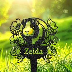 Custom Guinea Pig Memorial Grave Marker, Personalized Guinea Pig Cemetery Stake, Metal Garden Decor, Sympathy Sign with Stake, Pet Loss Gift