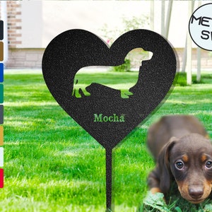 Custom Dachshund Garden Stake, Dachshund Memorial Plaque Gift Personalized Dachshund Grave Marker, Dog Heart Shape Memorial Frame