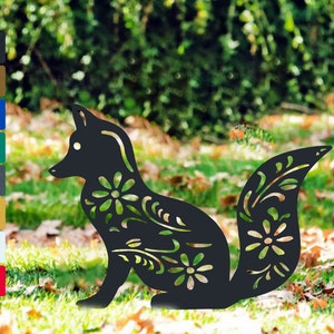 Arte da giardino in metallo Sneaky Fox, cartelli da giardino con volpe seduta, decorazioni da giardino per esterni Froal Fox,