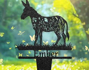 Lapide commemorativa personalizzata a forma di asino, palo di sepoltura per animali domestici, ricordo personalizzato con nome inciso a forma di asino, cartello da giardino in metallo, regalo per la perdita di un animale domestico