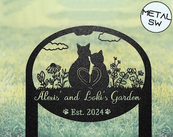 Custom Cat Garden Sign, 2 Cats Garden Stakes in the Garden