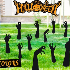 Scary Hand Halloween Yard Signs with Stakes - Pack of 2/4/6/8/10, Zombie Hands Stakes Black Halloween Hand Lawn Stakes for Outdoor Sidewalk