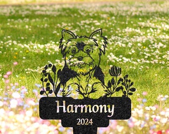 Personalized Yorkshire Terrier Memorial Stake, Dog Grave Marker, Custom Dog Cemetery Metal Sign, Pet Garden Decor, Loss of Dog, Yard Sign
