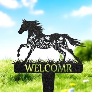Estaca de metal personalizada para caballos, letrero de rancho de caballos para exteriores, decoración de granero de caballos occidentales, estaca de recuerdo, regalo para amantes de la Horda, letrero de granja de caballos