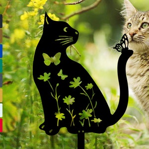 Garden Decoration Metal Sign with Stakes Cat signs for flower beds Metal Sign for Garden Decor Wildflower & Butterfly Housewarming Gift