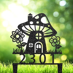 Custom Mushrooms Welcome Sign, Personalized Mushrooms Address Number Plaque, Mushrooms Garden Decor, Outdoor Yard Stake, Gardening Gift