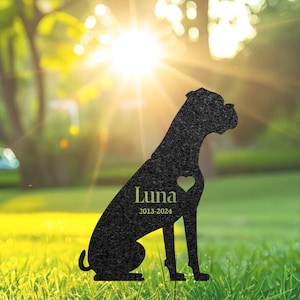 Custom Boxer Memorial Stake, Dog Name Sign, Pet Grave Marker, Metal Dog Sign for Garden, Yard Decor, Outdoor Grave Plaque, Dog Lover Gift