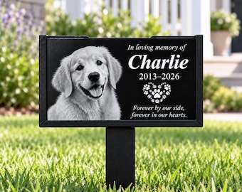 Personalized Dog Memorial Stone, Custom Pet Photo Grave Marker, Engraved Granite Dog Headstone, Cat Cemetery Marker, Pet Loss Garden Sign