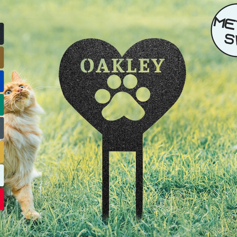 Personalized Pet Memorial Plaque, Gifts for Pet Loss, Pet Garden Stake with Heart and Paw, Pet Grave Marker, Metal Garden Stakes
