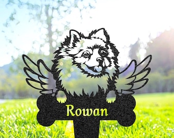 Lapide commemorativa personalizzata per Pomerania, palo funerario per animali domestici, ricordo personalizzato con nome inciso del cane, cartello da giardino in metallo, regalo per la perdita di un animale domestico