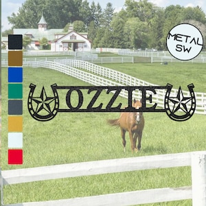 Letrero personalizado de puesto de caballos de metal, placa de nombre de granero de caballos de metal personalizada, letrero de granja de caballos, arte de pared de metal de caballos, decoración de puertas, regalo para amantes de los caballos