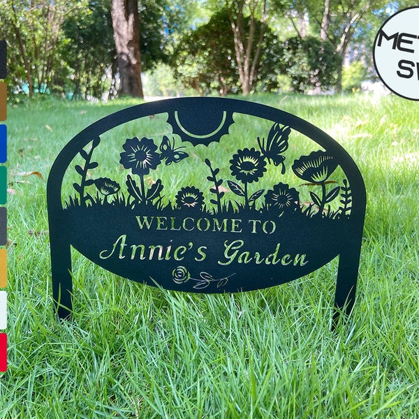 Custom Garden Sign Personalized Garden Name Sign Metal Garden Sign for Outdoor Yard Sign Garden Decor Stakes, Lawn Signs, Flower Sign Plaque