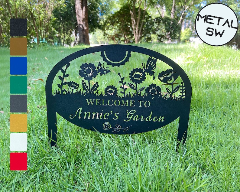 Custom Garden Sign Personalized Garden Name Sign Metal Garden Sign for Outdoor Yard Sign Garden Decor Stakes, Lawn Signs, Flower Sign Plaque image 1