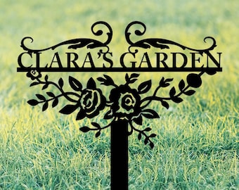 Placa personalizada para jardim de rosas, decoração de jardim, placa para estufa, placa com nome de jardim personalizada, placa para gramado externo, presente de inauguração de casa, presente de jardim