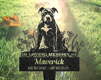 Custom Pit Bull Dog Memorial Plaque, Personalized Dog Grave Marker, Remembrance Stake, Pet Loss Gift, Pet Burial Stake, Outdoor Yard Sign